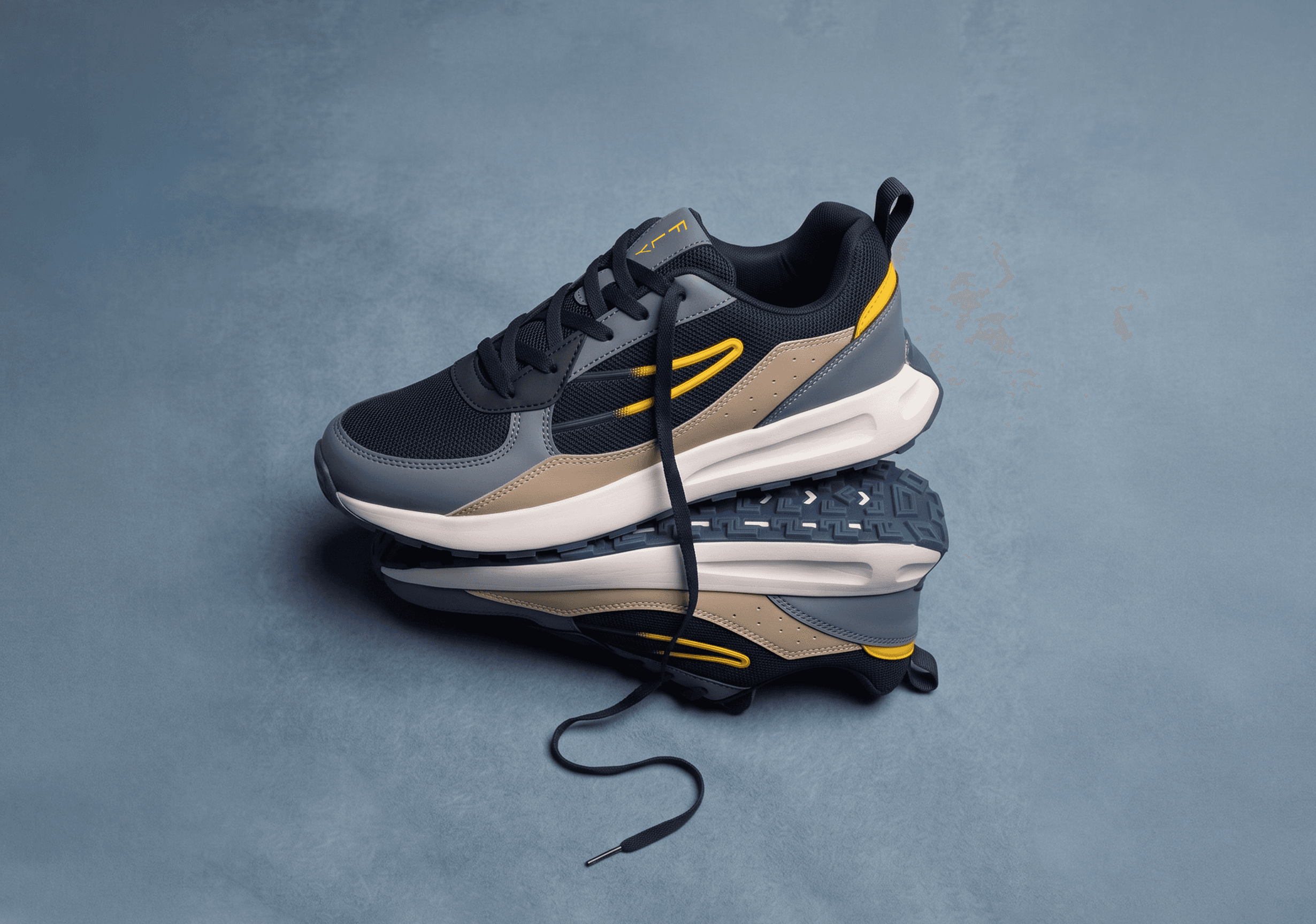 Navy and yellow Flyo sports shoes